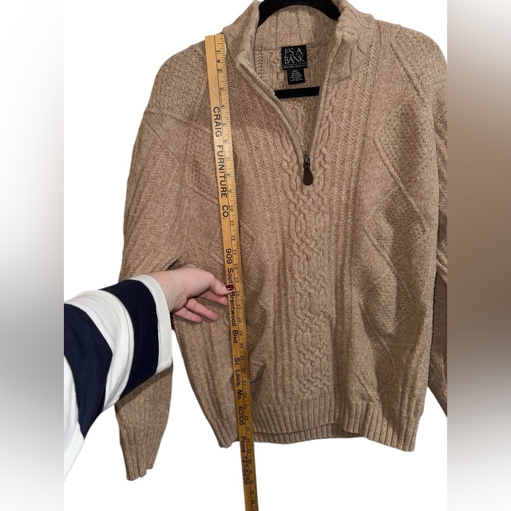 Jos A Bank Cable Knit Wool Quarter Zip Sweater XXL - Picture 4 of 8